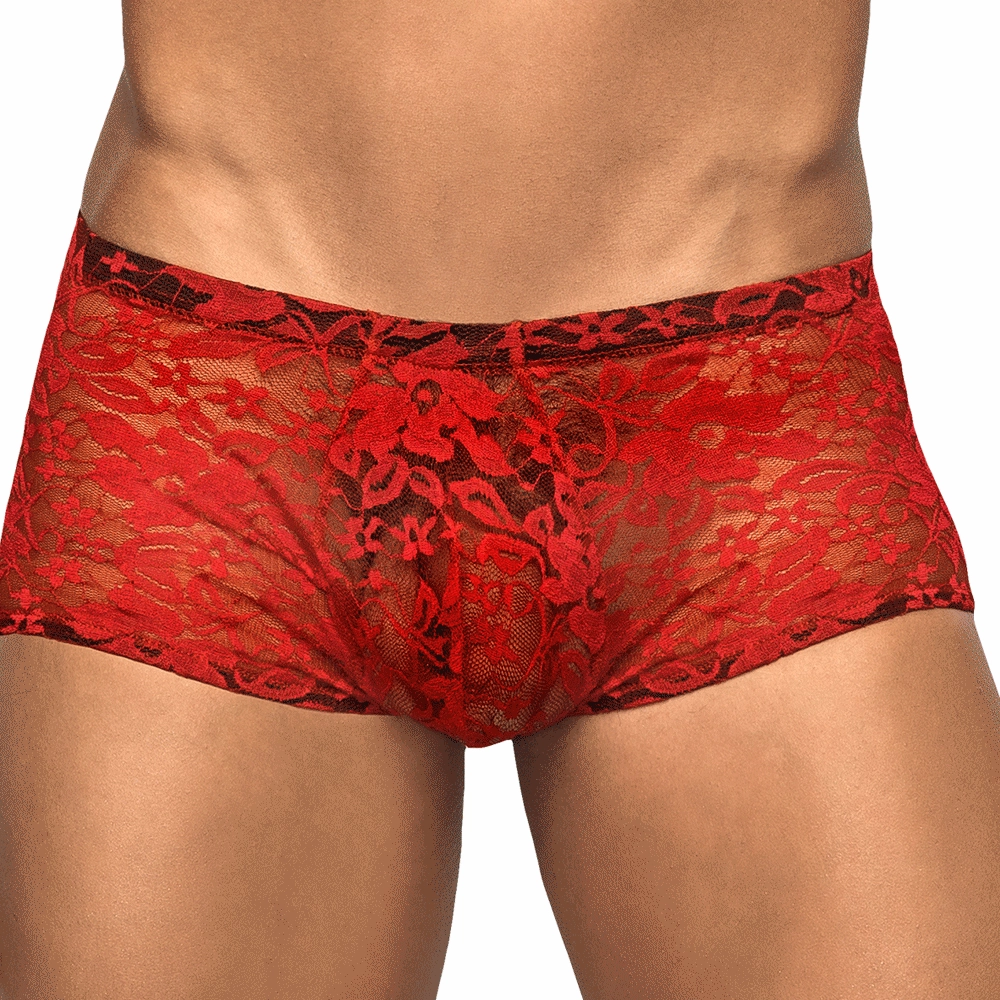 Male Power Stretch Lace Mini Short