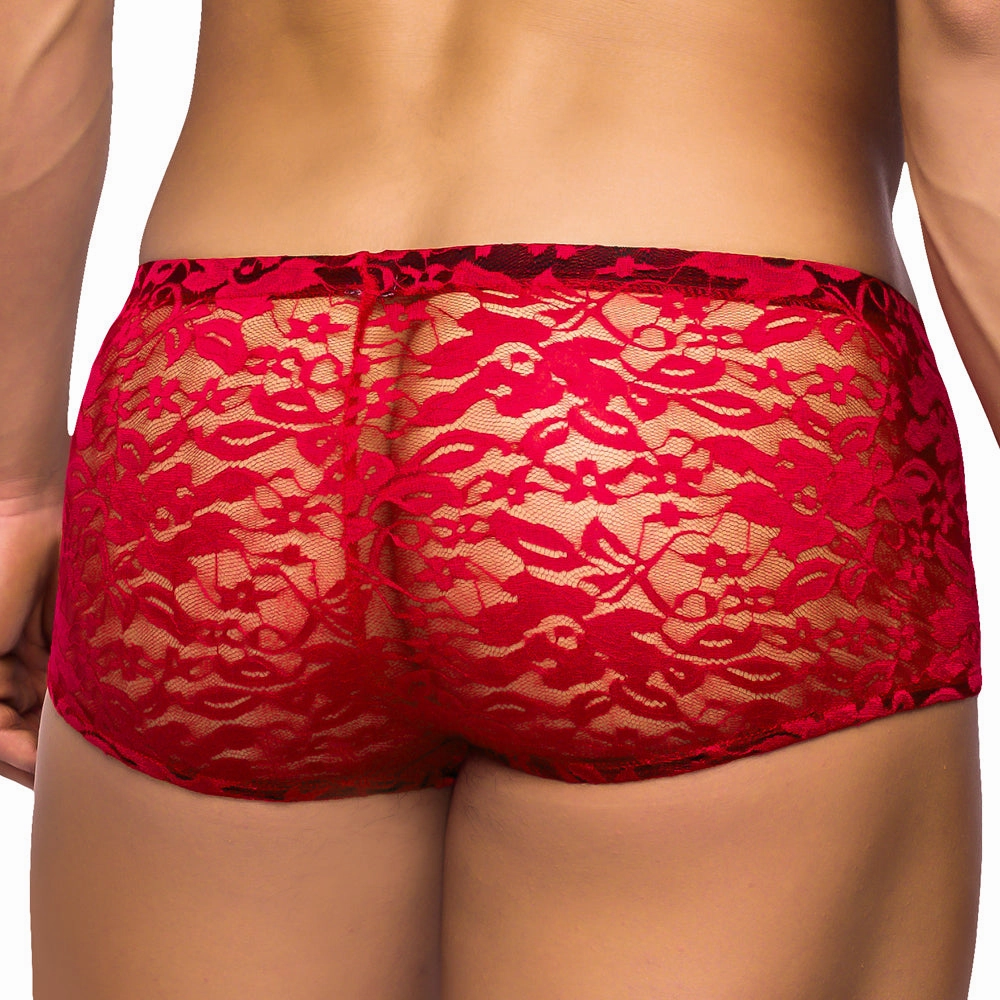 Male Power Stretch Lace Mini Short