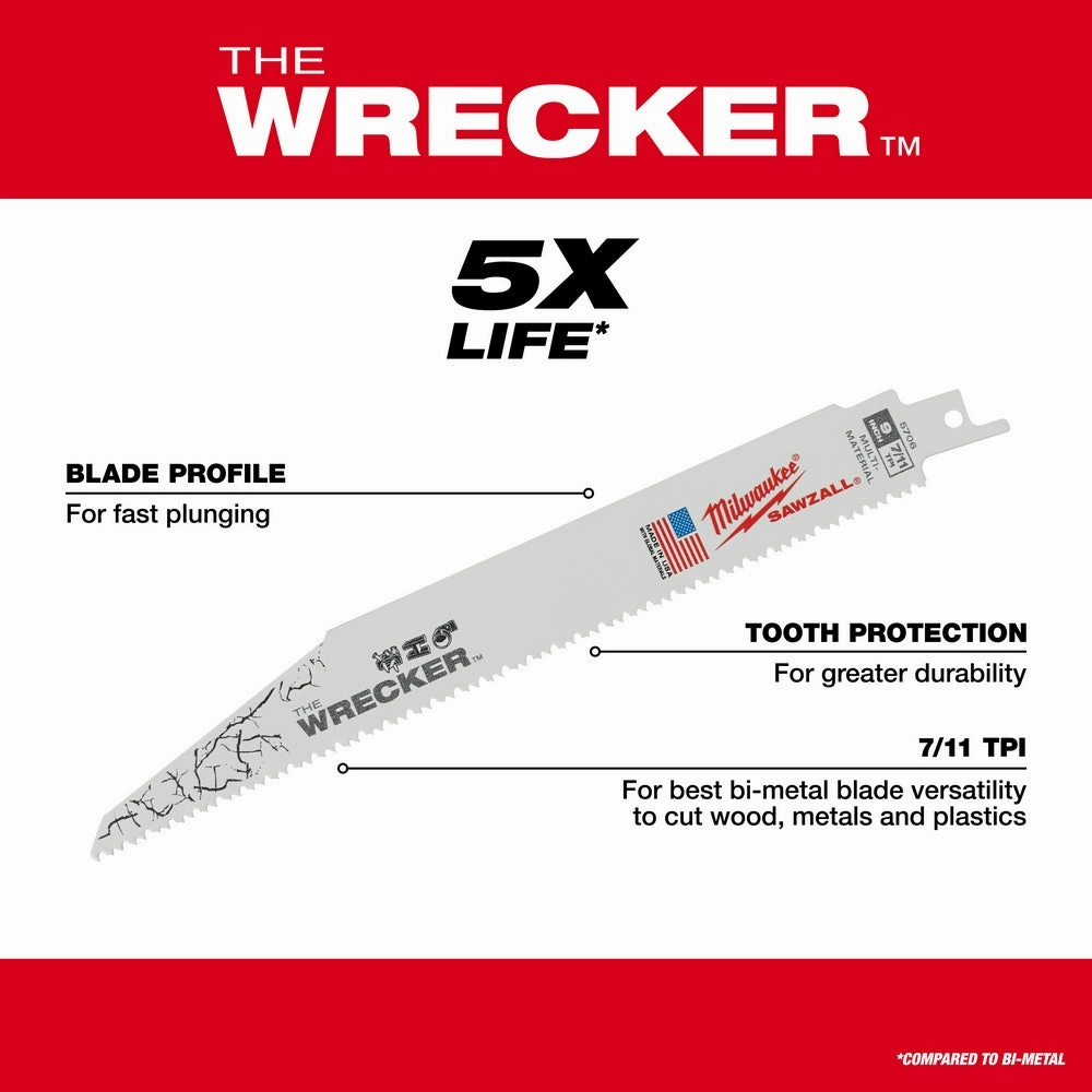 Milwaukee 48-01-7701 - The WRECKER™ Multi-Material SAWZALL® Blade 6" 7/11TPI BULK 100