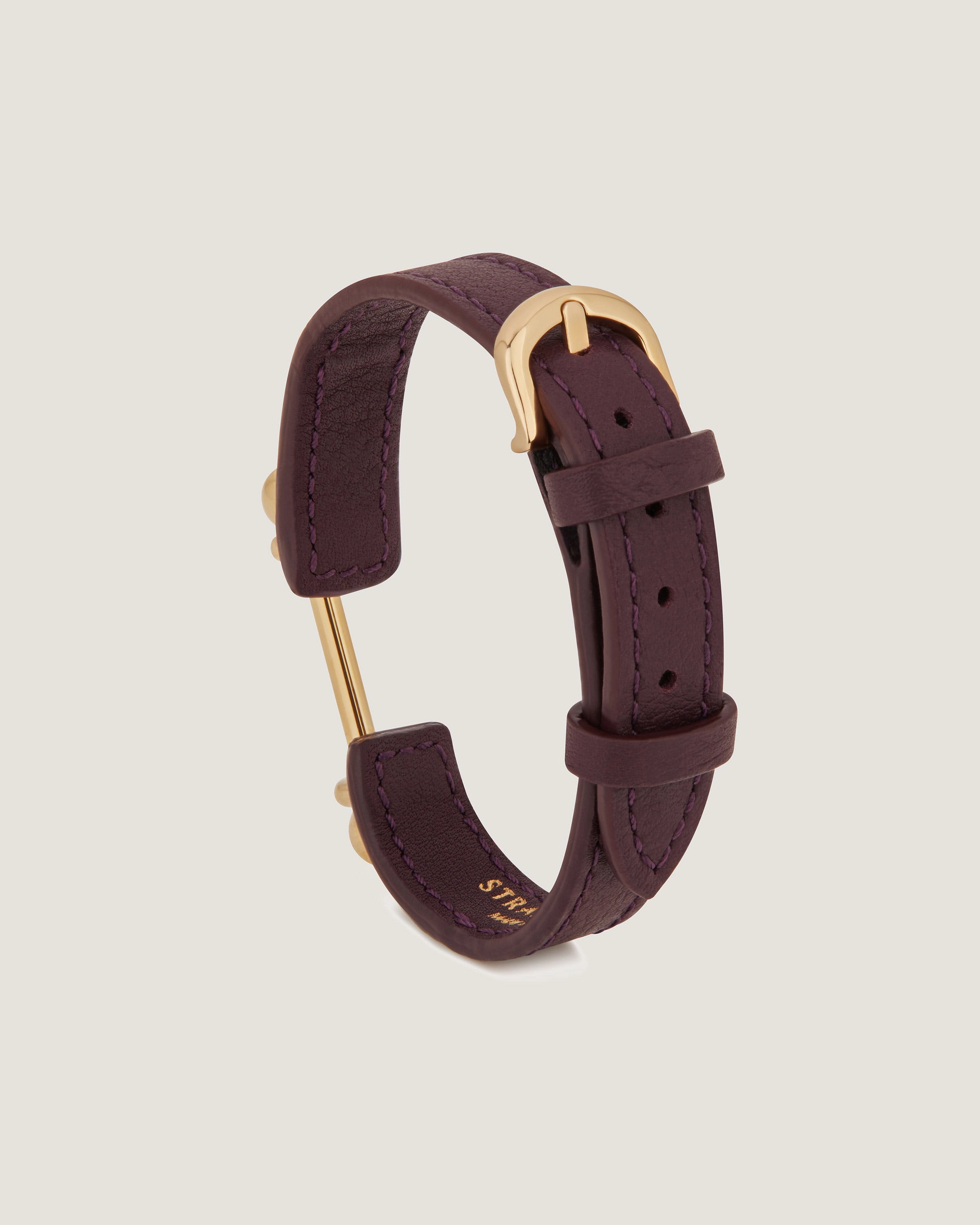 Music Bar Bracelet - Burgundy Leather / 22 Carat Gold Gilded