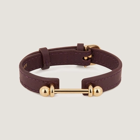 Music Bar Bracelet - Burgundy Leather / 22 Carat Gold Gilded