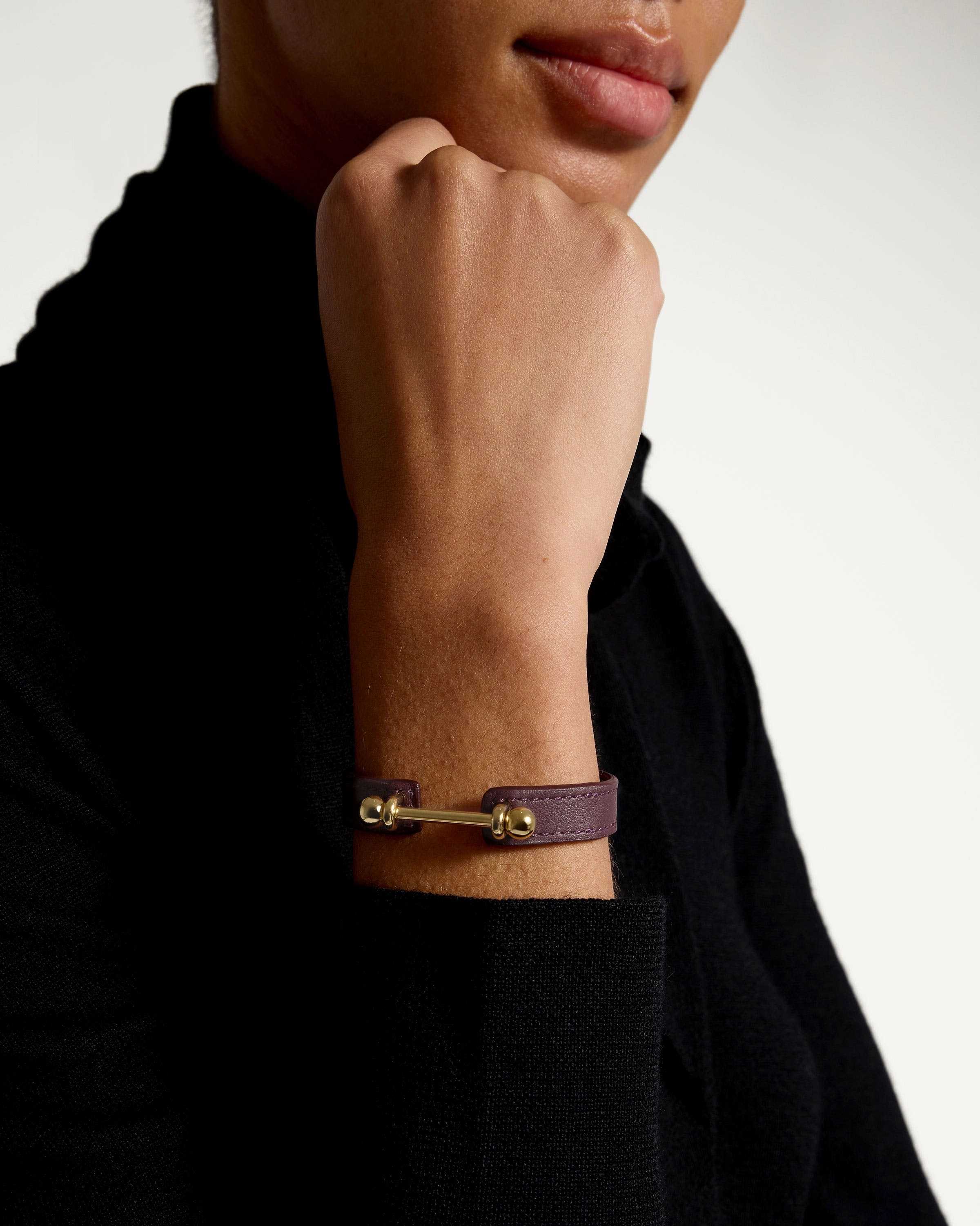 Music Bar Bracelet - Burgundy Leather / 22 Carat Gold Gilded