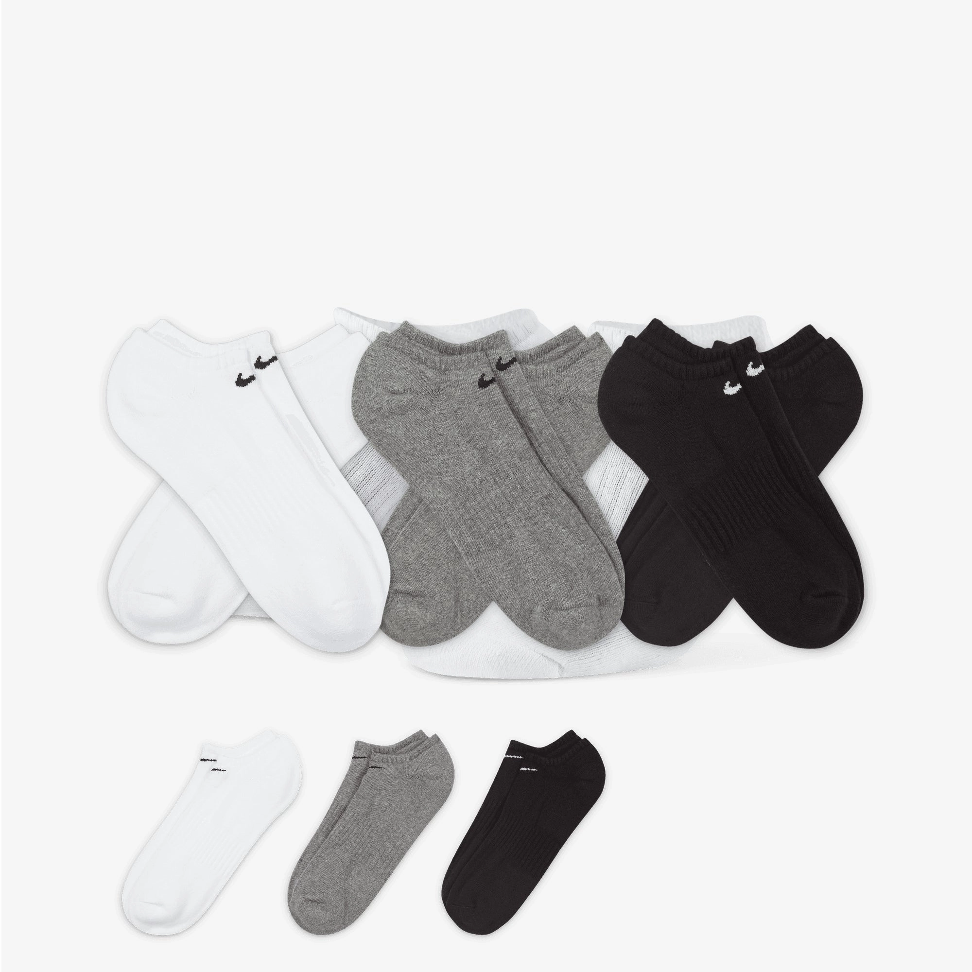 NIKE | EVERYDAY CUSHIONED TRAINING NO-SHOW SOCKS { GREY/WHITE/BLACK