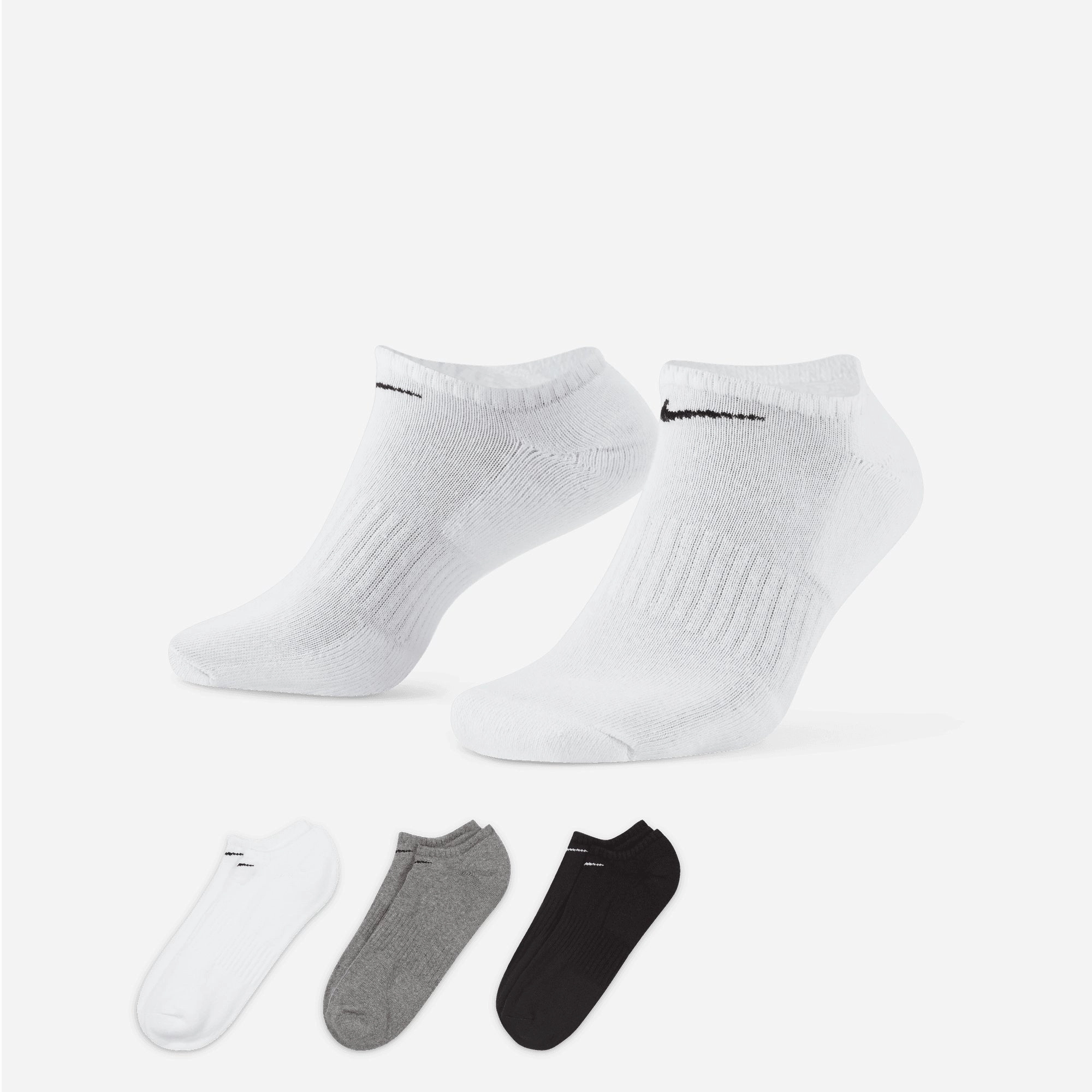 NIKE | EVERYDAY CUSHIONED TRAINING NO-SHOW SOCKS { GREY/WHITE/BLACK