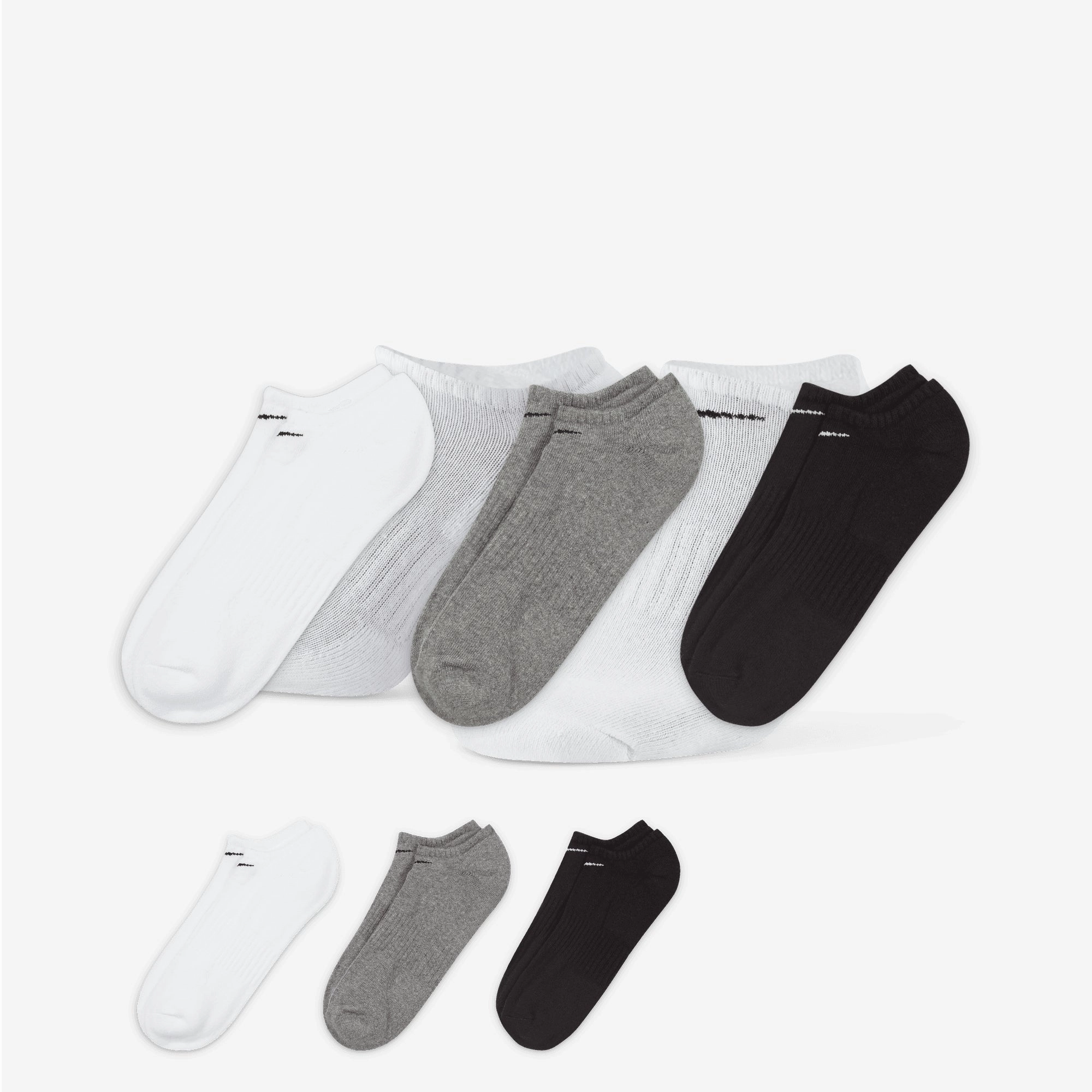 NIKE | EVERYDAY CUSHIONED TRAINING NO-SHOW SOCKS { GREY/WHITE/BLACK
