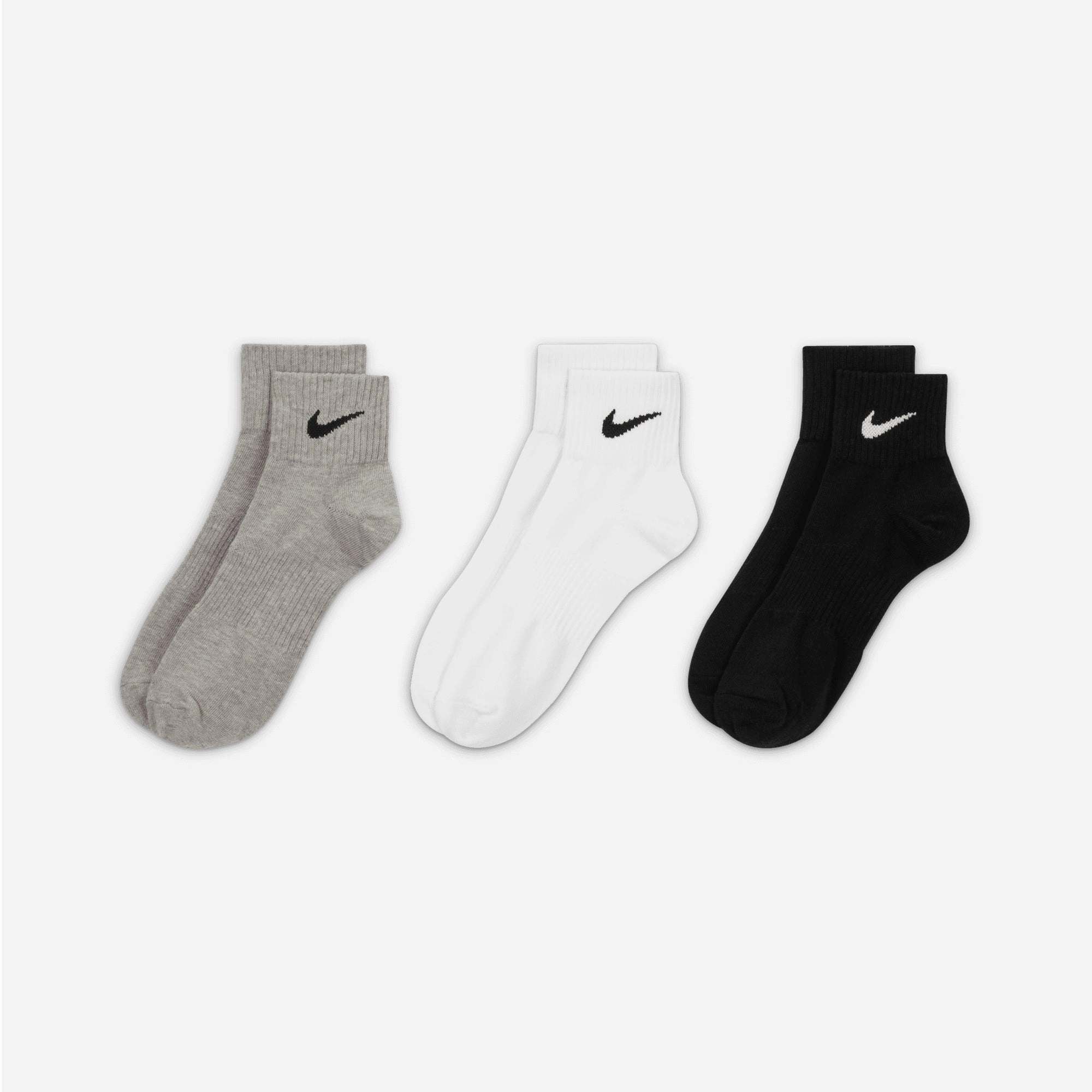 NIKE | PERFORMANCE LIGHTWEIGHT TRAINING ANKLE SOCKS (3 PAIRS) { GREY/WHITE/BLACK