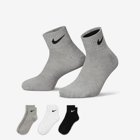 NIKE | PERFORMANCE LIGHTWEIGHT TRAINING ANKLE SOCKS (3 PAIRS) { GREY/WHITE/BLACK