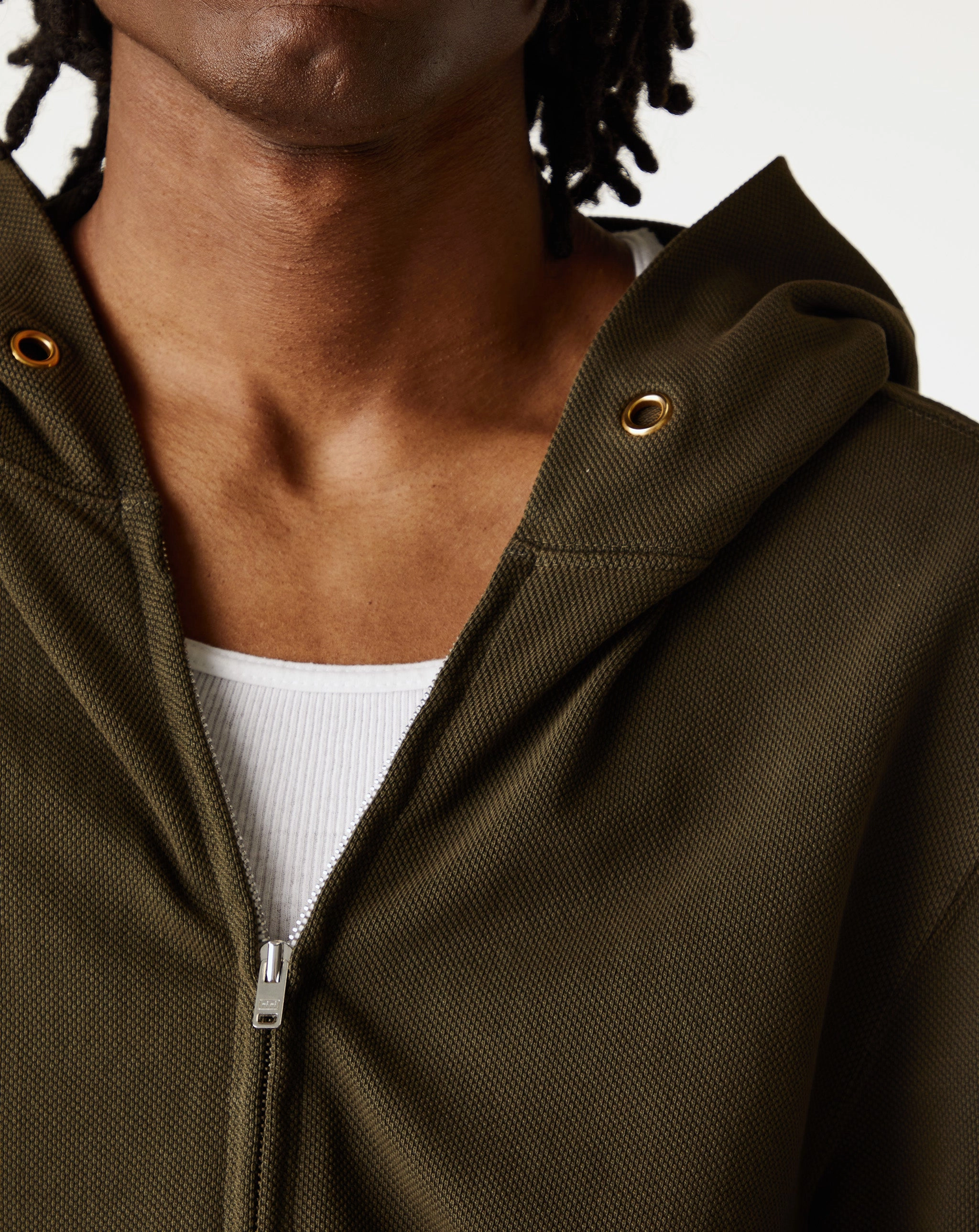 Pique Raw Zip Hoodie