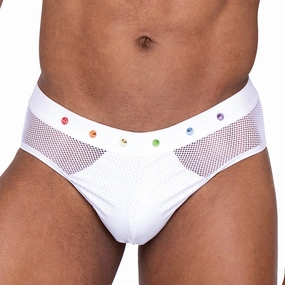 Roma Fishnet Mesh & Vinyl Rainbow Stud Pride Briefs