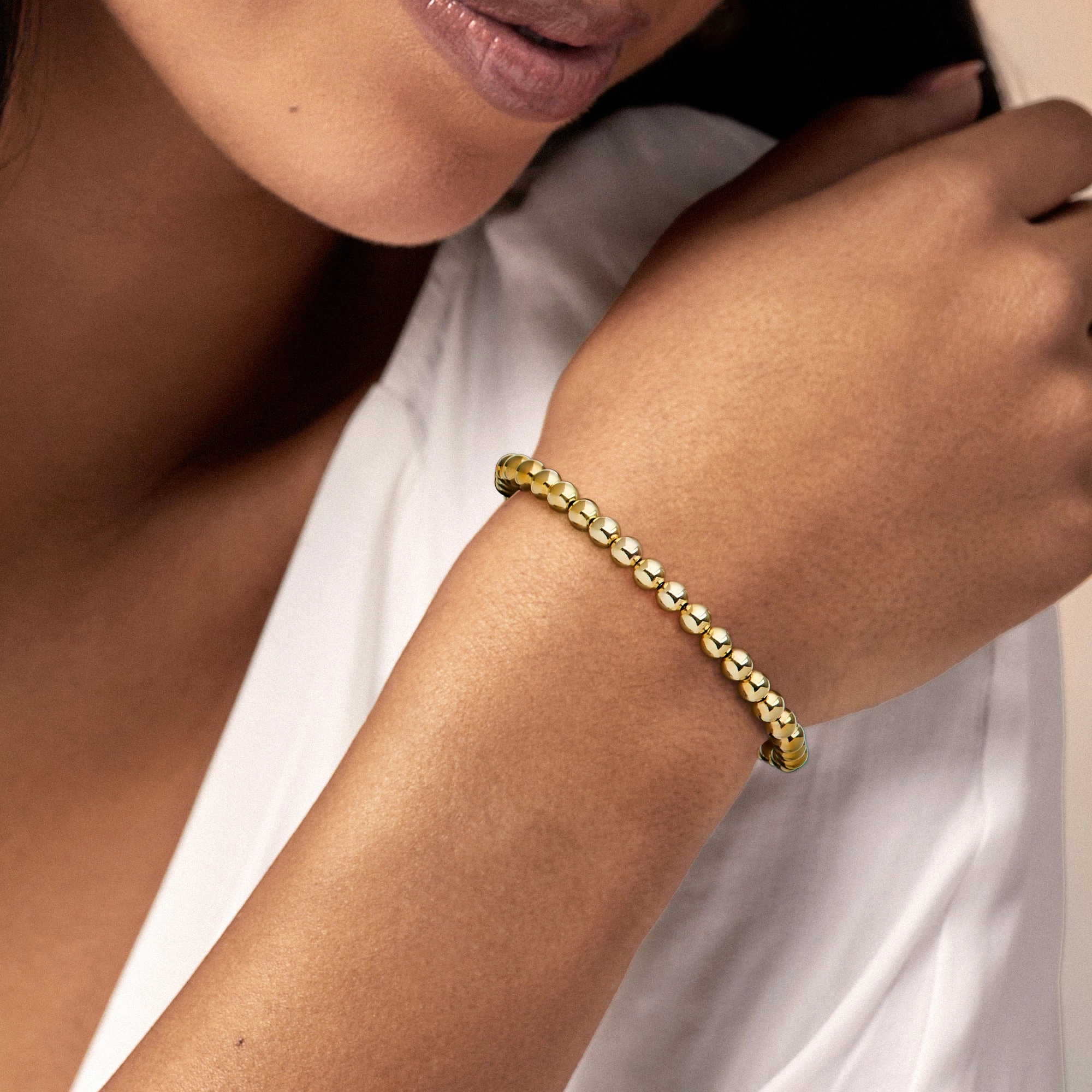 Ross-Simons Italian 5mm 14kt Yellow Gold Bead Flex Cuff Bracelet