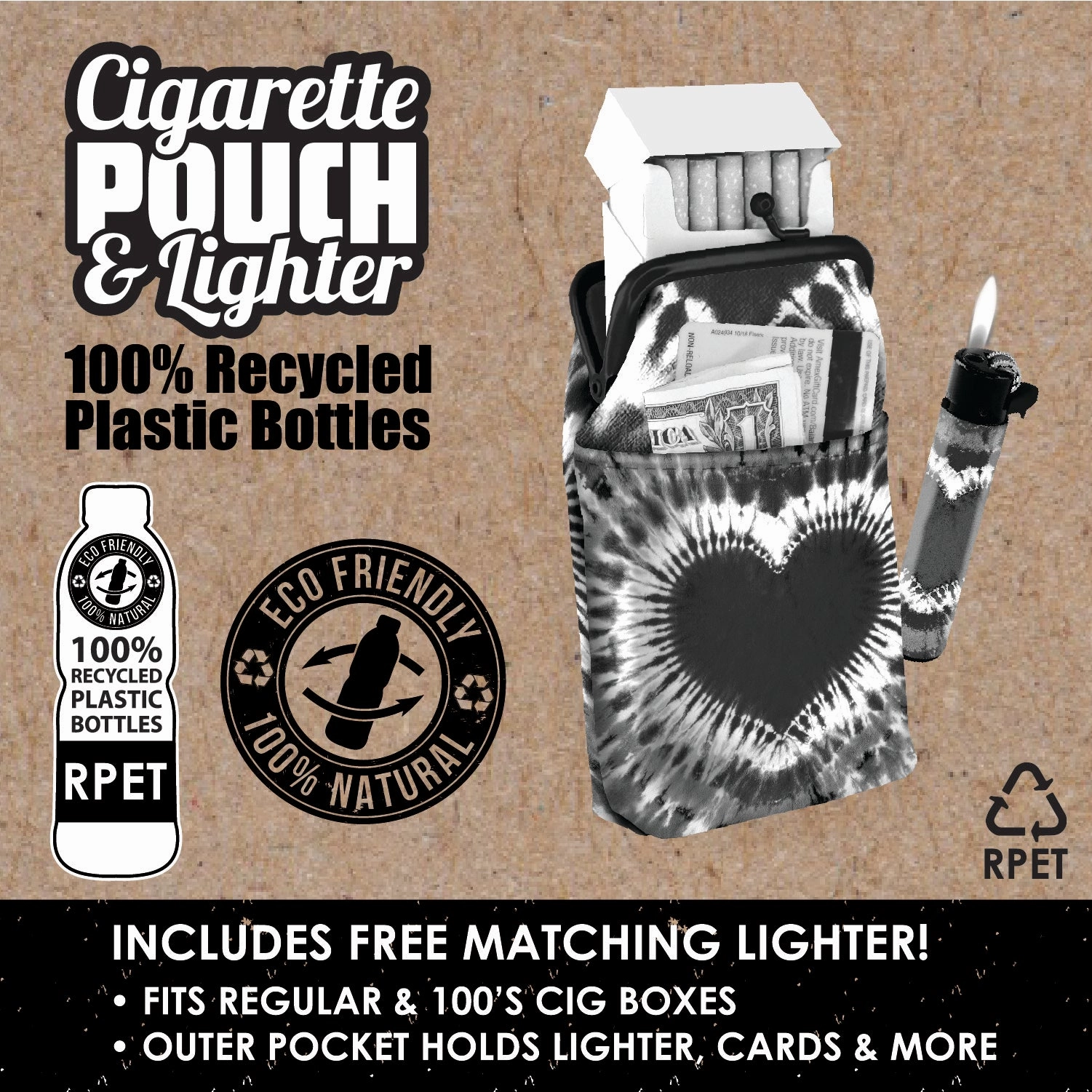 rPET Cigarette Pouch with Bonus Lighter - 8 Pieces Per Retail Ready Display 22059