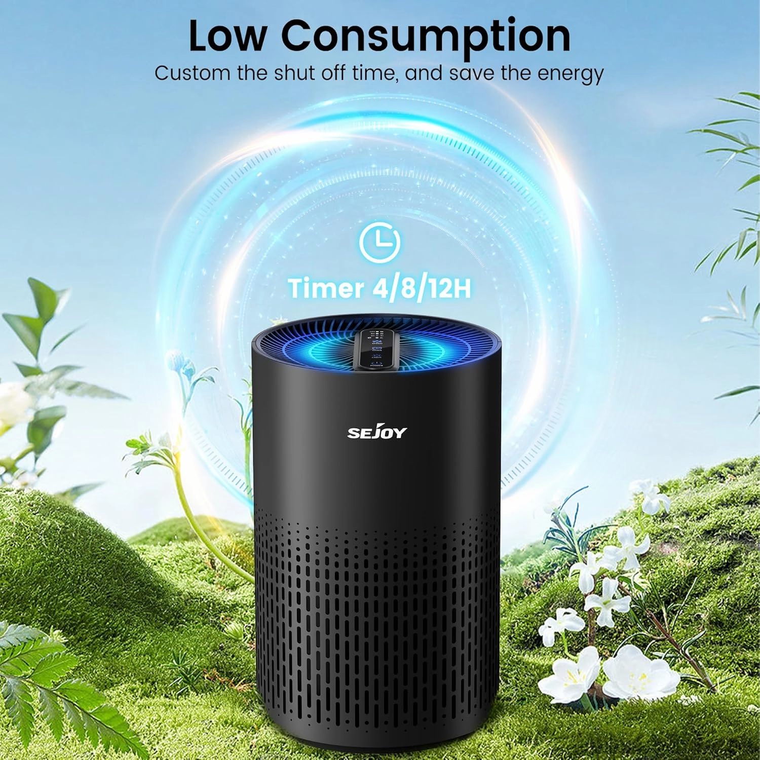 Sejoy KJ100F Air Purifier with 4 Speeds for Home Large Room up to 800 Sqft, HEPA Air Purifiers, Black