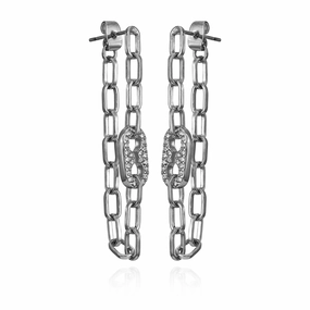 Silvertone Cable Chain Link Dangle Drop Earrings