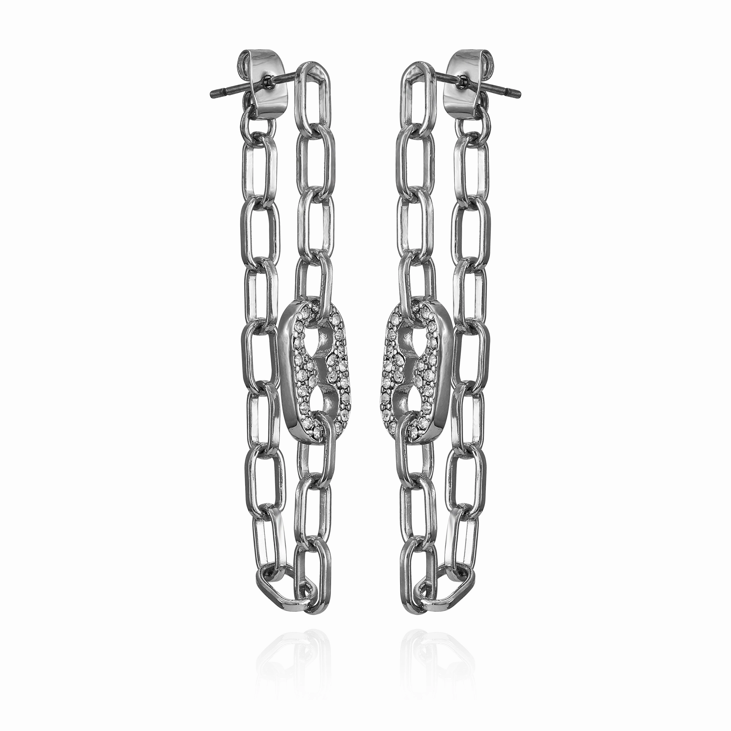 Silvertone Cable Chain Link Dangle Drop Earrings