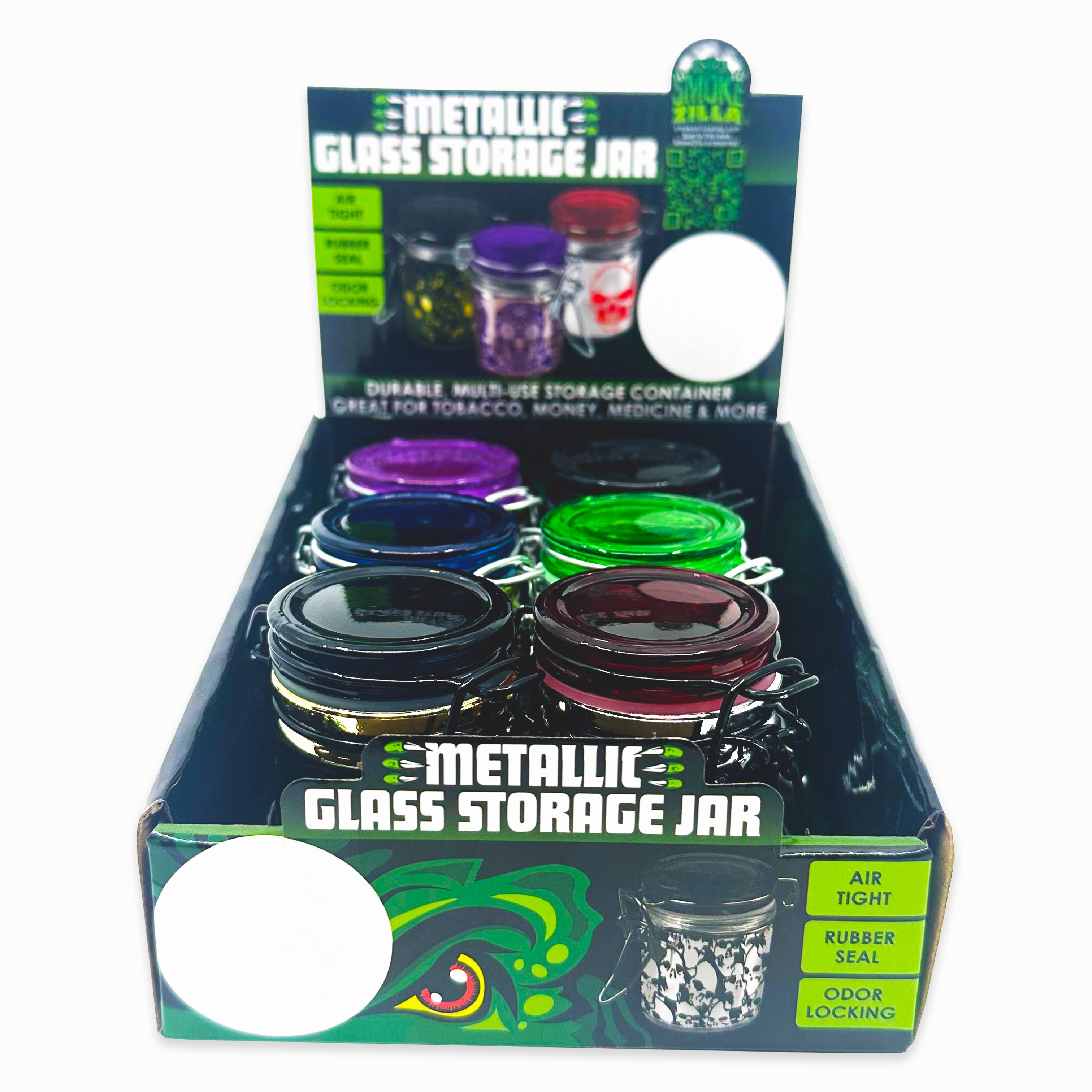 Smell Proof Glass Storage Jar with Hinged Lid- 6 Pieces Per Retail Ready Display 23533
