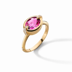 Special Edition Deep Set Points North Ring with Pink Cuprian Tourmaline and Diamonds