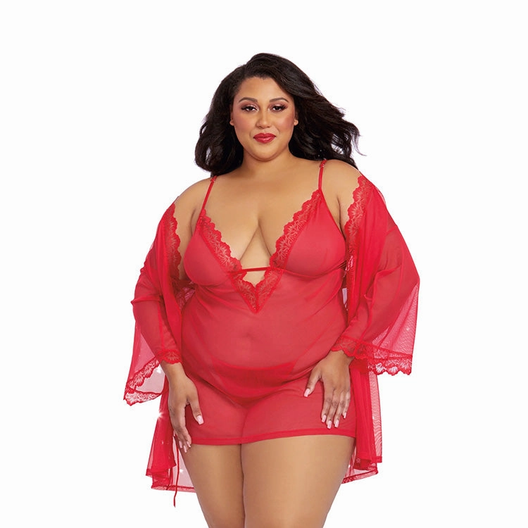 Stretch Mesh Chemise & Robe Set