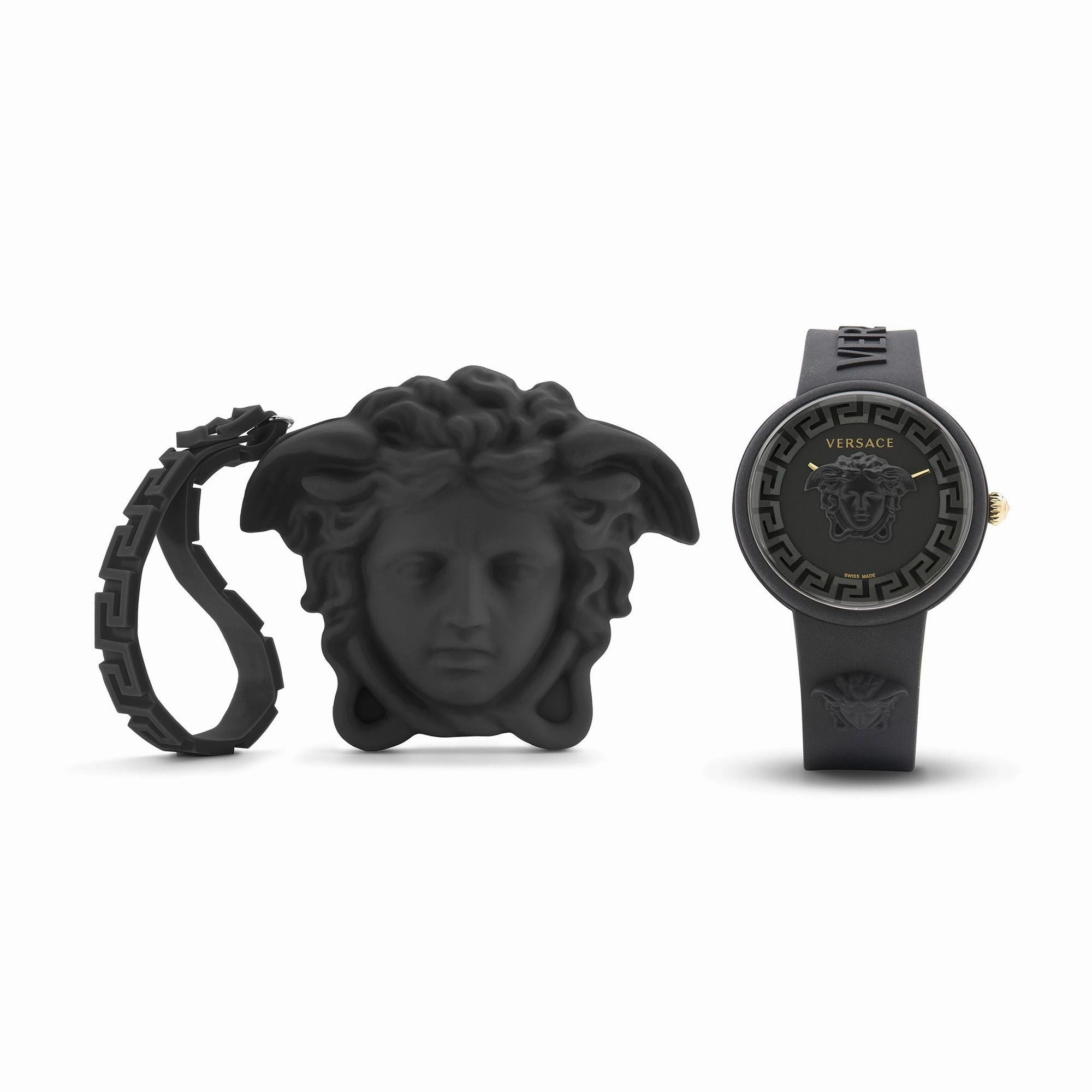 Versace VE6G00223 Medusa Pop Black Silicone Strap Watch and Medusa Head Silicone Pouch, 39mm