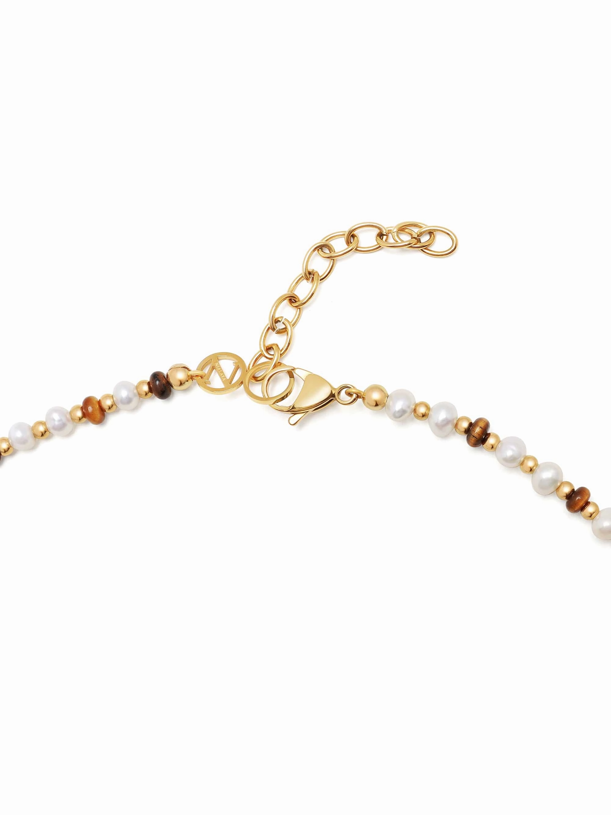 Women's Mini Beaded Choker with Pearls and Tiger Eye