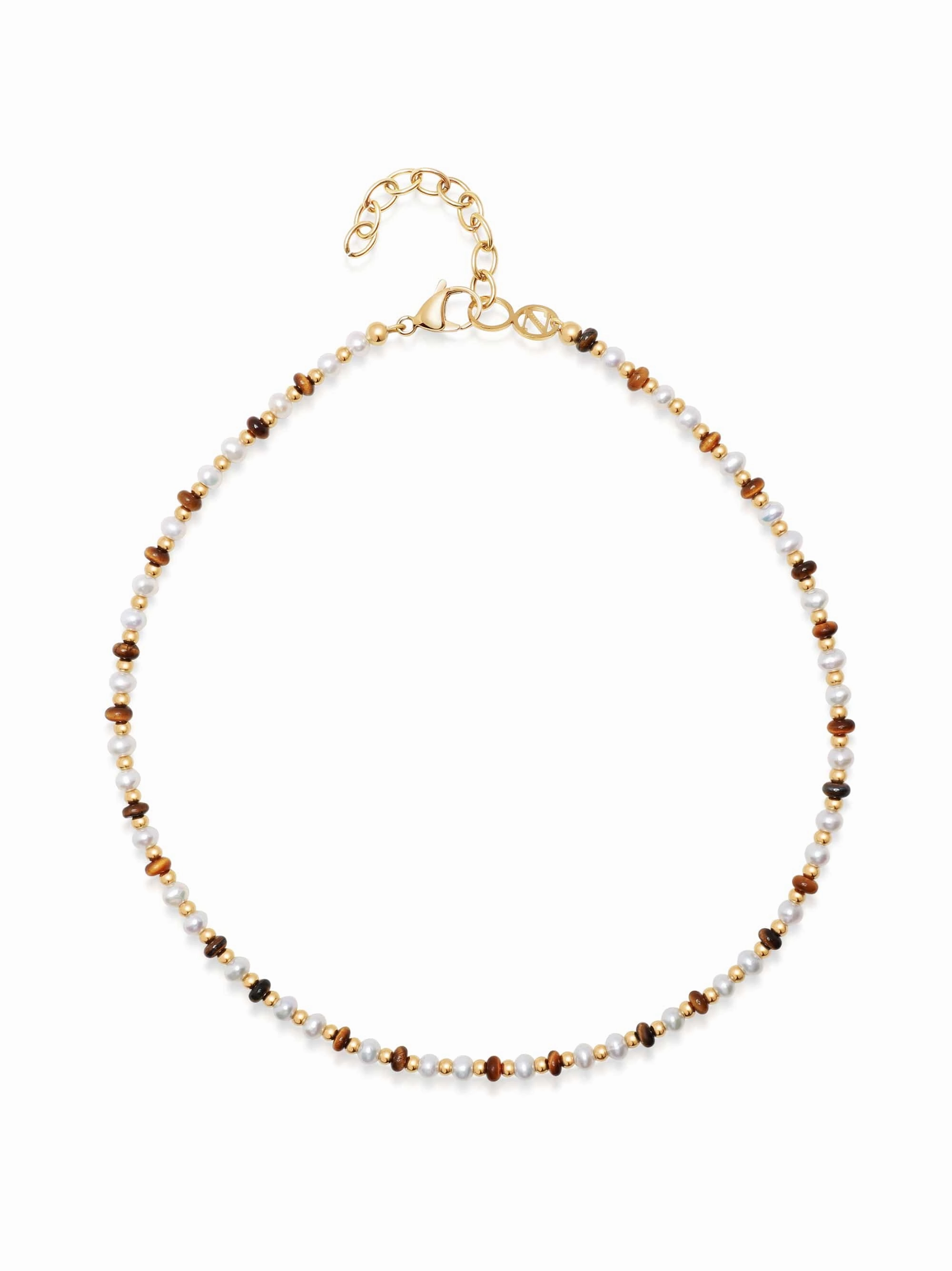 Women's Mini Beaded Choker with Pearls and Tiger Eye