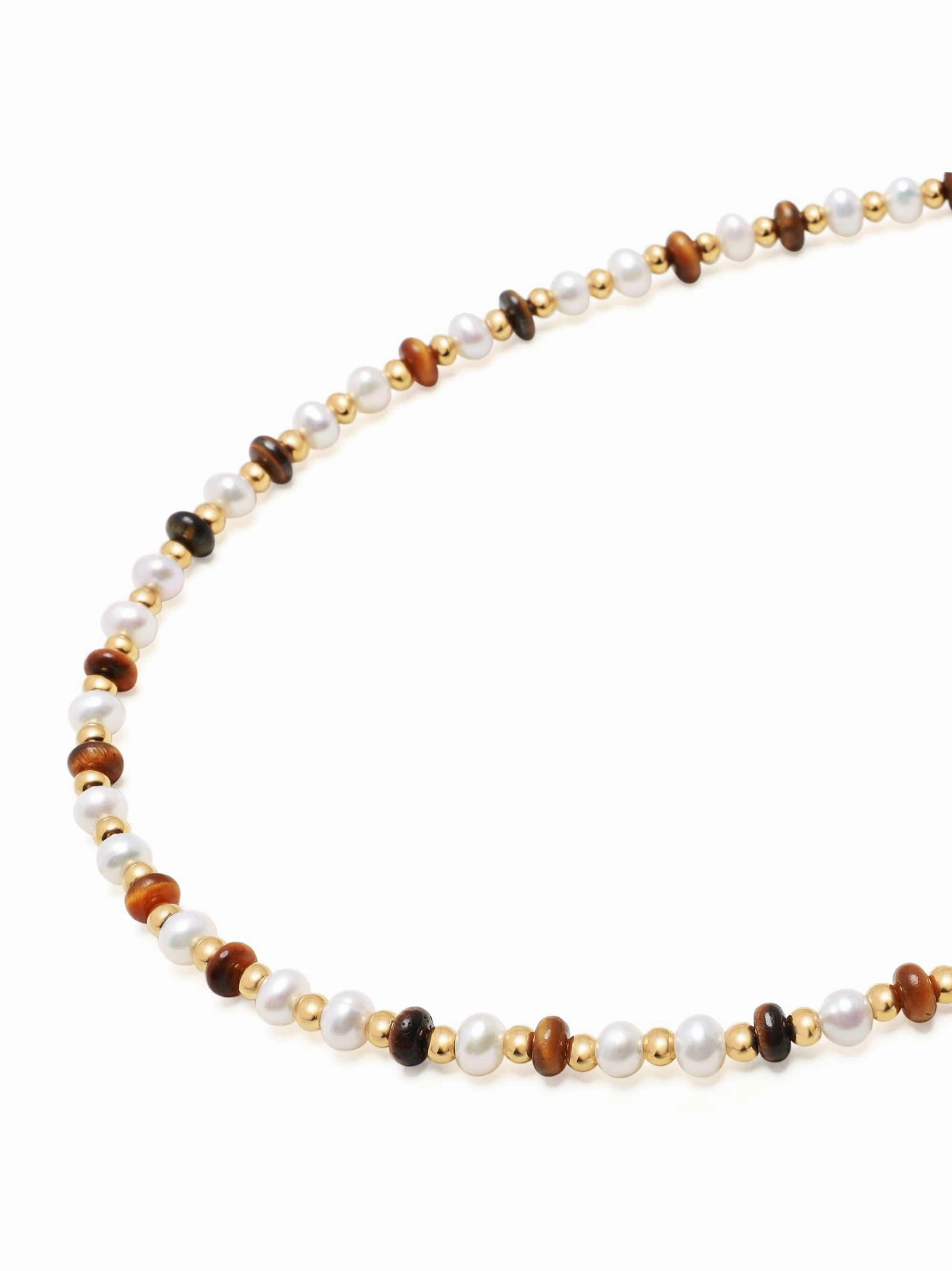 Women's Mini Beaded Choker with Pearls and Tiger Eye